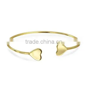 Gold Open Heart Bangle Engraved Logo Free, Gold Plated Thin Stackable Modern Heart Bangle Bracelet thumbnail-1