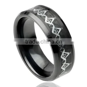 Men's Ceramic Carbon Fiber Inlay Freemason Band thumbnail-1