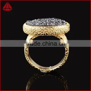 Vintage Style Oval Titanium Black Druzy Chunky Ring thumbnail-2