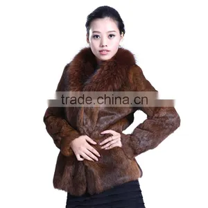 QD5728 Hot Selling Colorful Rabbit Fur Coat With Raccoon Collar For Wholesale thumbnail-4