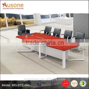 New Design Red Rectangular Wood Conference Table thumbnail-1