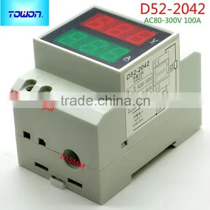 Din Rail Ammeter Voltmeter Dual Dipaly AC80-300V AC0.1-99.9A Amp Volt Combo Meter thumbnail-1