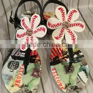 Baseball Softball Flower Sandals T Strap Shoes thumbnail-1