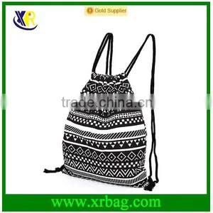Custom Fashion Style Pattern Cotton Canvas Drawstring Backpack Bag thumbnail-1