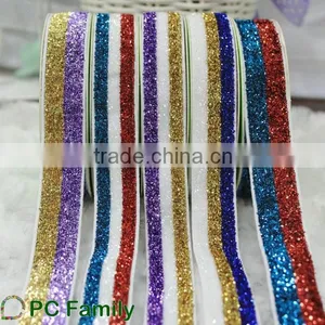 5/8 Inch Stripe Metallic Glitter Elastic Ribbon thumbnail-1