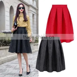Stylish Lady Women's High Waist Vintage Style Pleated Swing Ball Gown Dark Print Skirt thumbnail-1