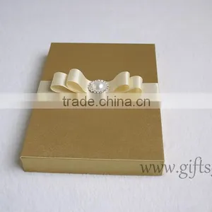 Luxury Handmade Gold Wedding Invitations Box With Ribbon Bow thumbnail-6