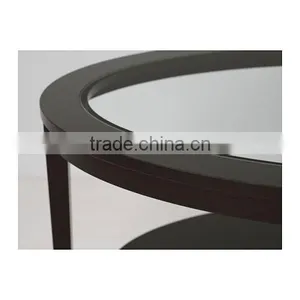Customized High Quality Wooden Round Glass Top Coffee Table thumbnail-2