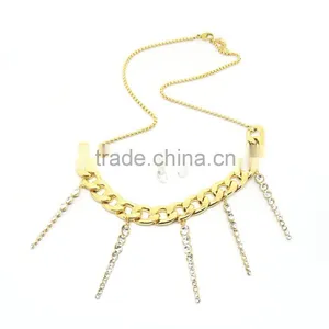 Attractive Women Gold Chain With Long Rhinestone Tassel Necklace thumbnail-1