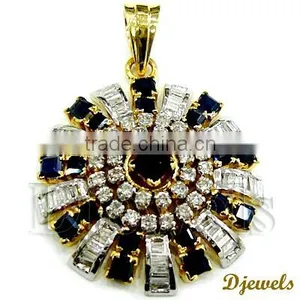 Blue Sapphire & Diamond Pendant, Gold Pendant, Pendant Jewelry thumbnail-1