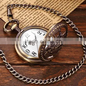 Bronze Steam Train Men Analog Necklace Chain Pocket FOB Quartz Watch thumbnail-3