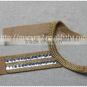 Whoelsale Crystal Acrylic Velvet Fabric Collar, Gold Metallic Women Collar, Women Jacket Big Collar thumbnail-4