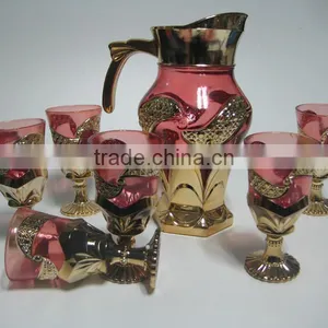 7pcs Golden Glass Set With Color,7pcs of Gold Plated Glassware Sets thumbnail-3