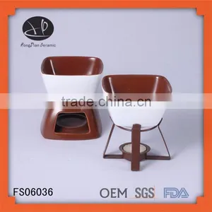 Mini Ceramic Chocolate Fondue Warmer Ceramic Cheese Fondue Set With Candle and Fork,FDA/SGS/LFGB Certification Fondue Set thumbnail-1