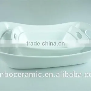 White Ceramic Baking Dish Rectangular Unique Shape Set 2 Hotel / Restaurant Large Bakeware Set thumbnail-3