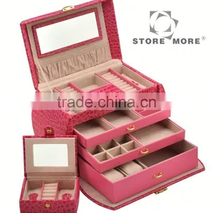 Glossy Crocodile Leather Jewelry Box With Bowknot Dust Mat thumbnail-1