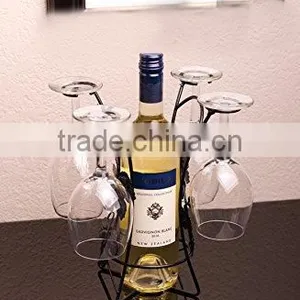 Wine Bottle &Glass Holder Hold 4 Long Stem Wine Glasses thumbnail-1