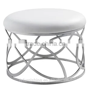 JR-06 Modern Contemporary White Color Genuine Leather Crystal Tufted Leisure Neoclassic Round Stools Ottoman Chair thumbnail-1