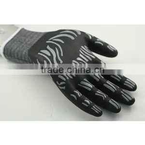NMSAFETYanti Slip 13 Gauge Nylon and Spandex Liner Coated Balck Foam Nitrile and Grey Nitrile Stripes on Palm Safety Work Gloves thumbnail-3