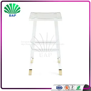 High Quality Acrylic Clear Ottomans High End Metal Decoration Plexiglass Bar Stool Dressing Room Storage Stool thumbnail-1