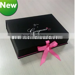 Dark Black Ribbon Tie Flat Packagings Box For Women Bra ,Flat Box With Gold Logo thumbnail-6