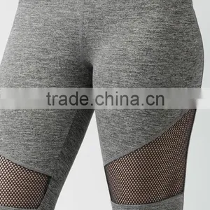 Women Wearing Grey Melange Net Panelled Tights Seamless Yoga Pants thumbnail-5