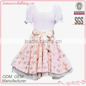 Puff Sleeve Bowknot Decorated Flower Print Beautiful Party Dress for Young Ladies thumbnail-1