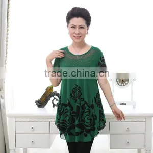 Middle Aged Women Fashion Beaded Lace Loose Printed Blouse thumbnail-1