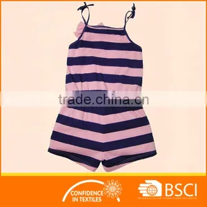 Child Girl Stripes With Bowknot Shorts Jumpsuit Outfit Wear thumbnail-2