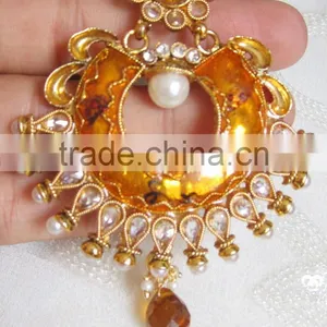 Bollywood Enamel Polki Gold Tone Dangler EARRINGS thumbnail-4