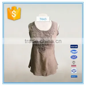 Fashion Chiffon Lady Top Designer Girl Latest Design Sleeveless Lace Crochet Top thumbnail-2