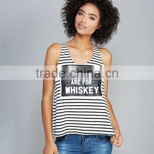 Simple Design Striped Singlet Loose Tank Tops Wholesale Women thumbnail-1
