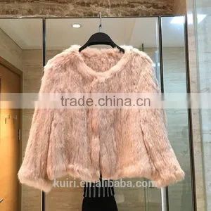 Luxury Knitted Rabbit Fur Coat Women Genuine Rabbit Fur Jacket Fur Waistcoat Colorful thumbnail-6