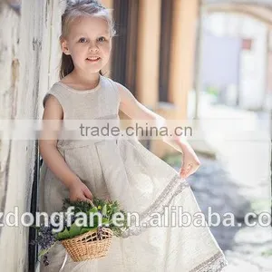 2017 New Style Wholesale Kids Clothing.Linen Flower Girl Dress Lace Children Long Frocks Designs thumbnail-3