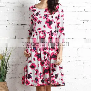 Newest Women Dresses With Gray And Pink Floral Three-Quarter Fit And Flare Pocket Dress Women Wear GD90426-53 thumbnail-1