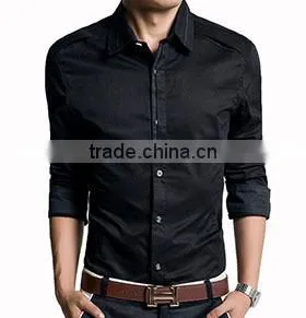Long Sleeve Simple Black Cotton Shirts For Men thumbnail-1