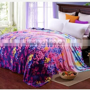 Easy Pack Plaid Design Colorful Flowers Print Coral Fleece Blanket thumbnail-1