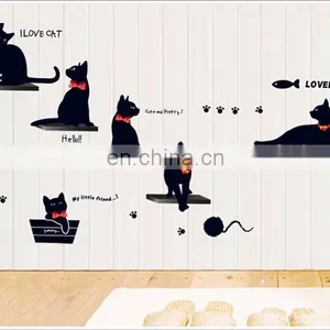 Black Cat on the Stair With Red Tie PVC Wall Sticker Home Decoration thumbnail-3