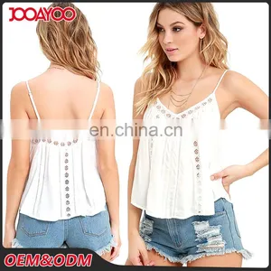 Customized Sleeveless Ivory Sheer Lace Woman Facny Tank Tops V-neck Sexy Strap Crop Lady Girls Top thumbnail-1