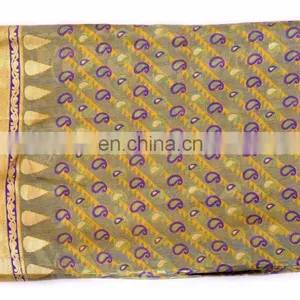 Indian Yellow Banarasi Silk Saree With Unstitched Blouse Piece Craft Paisley Fabric thumbnail-1