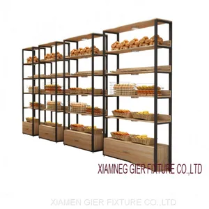 Useful Design Customized Size MDF PD and Metal Material Wood Bread Display Stand thumbnail-1