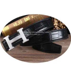 Belt Men And Women Crocodile Pattern H Letter Gold And Silver Buckle Double Sided Leather Belt thumbnail-4
