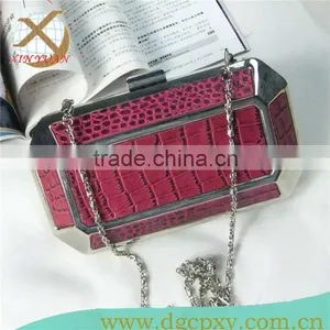 Snake Leathe Octagon Metal Minaudiere Clutch Box With Chian Handle thumbnail-1