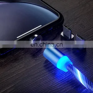 Wholesale 3 in 1 USB LED Flowing Light Magnetic Charging Cable For Phone Android Type C Ios thumbnail-5