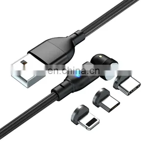 Wholesale 540 Rotation Magnet Charging Phone 3in 1 2M Nylon Led Micro USB Type C Magnetic Charging Cable for Phone thumbnail-4