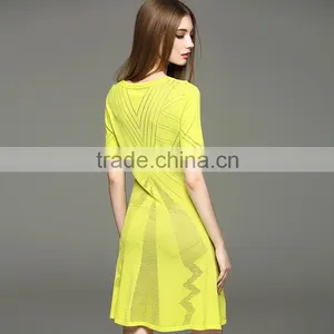 New Arrival Desgin for Lady Kintting Hollow Pattern Round Neck Dress With Half Sleeves thumbnail-3