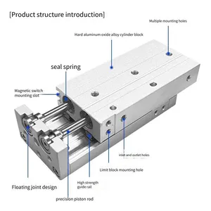 Hlq12 Pneumatic Sliding Table Cylinder 8/12/16/20/25 - 10s20s30s40s - 150s Linear Precision Guide Rail Cylinder thumbnail-3