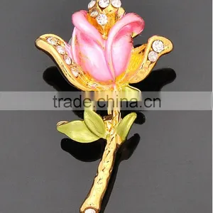 Fashion Elegant Pink Rose Crystal Flower Small Scarf Ring Brooch thumbnail-1