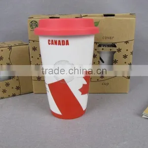 Ceramic Mug With Silicone Lid,ceramic Mug With Silicone Sleeve,ceramic Double Wall Mug thumbnail-2