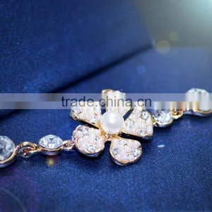 Lady's Cubic Zirconia Crystal Five Petals Flower Charm Bangle Bracelet thumbnail-3